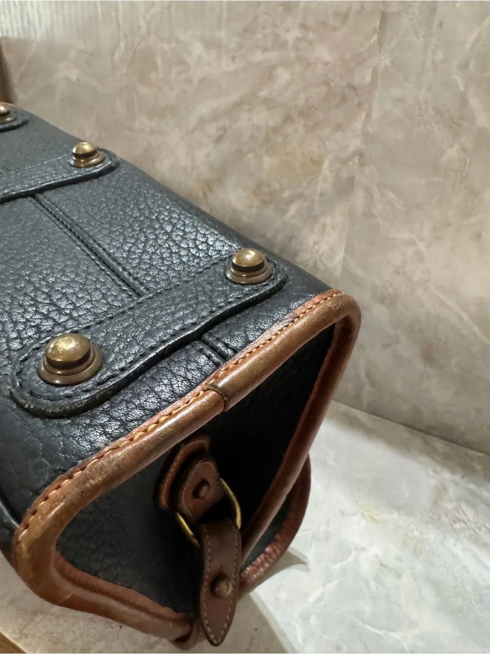 Dooney & Bourke Black and Brown Pebbled Leather Messenger Bag
